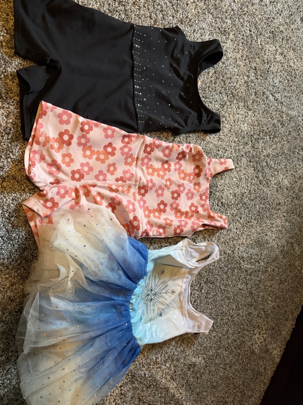 Kids Black, Pink Floral, and Blue Tulle Dancewear/ tumbling/ gymnastics set